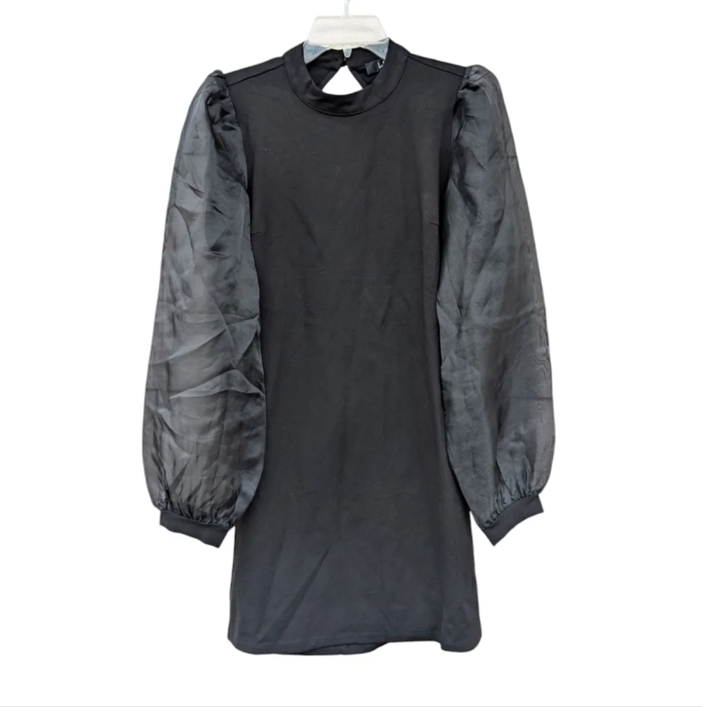 LULUS Seeking Sophistication Black Backless Balloon Sleeve Mini Dress NWT